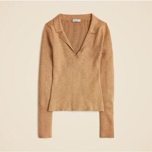 J. Crew Metallic Threads V-Neck Fitted Pullover Sweater CF620 Beige Size S NWT
